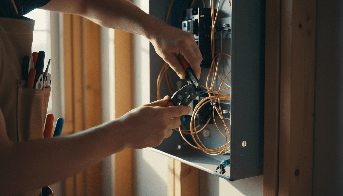Electrician working on residential wiring installation