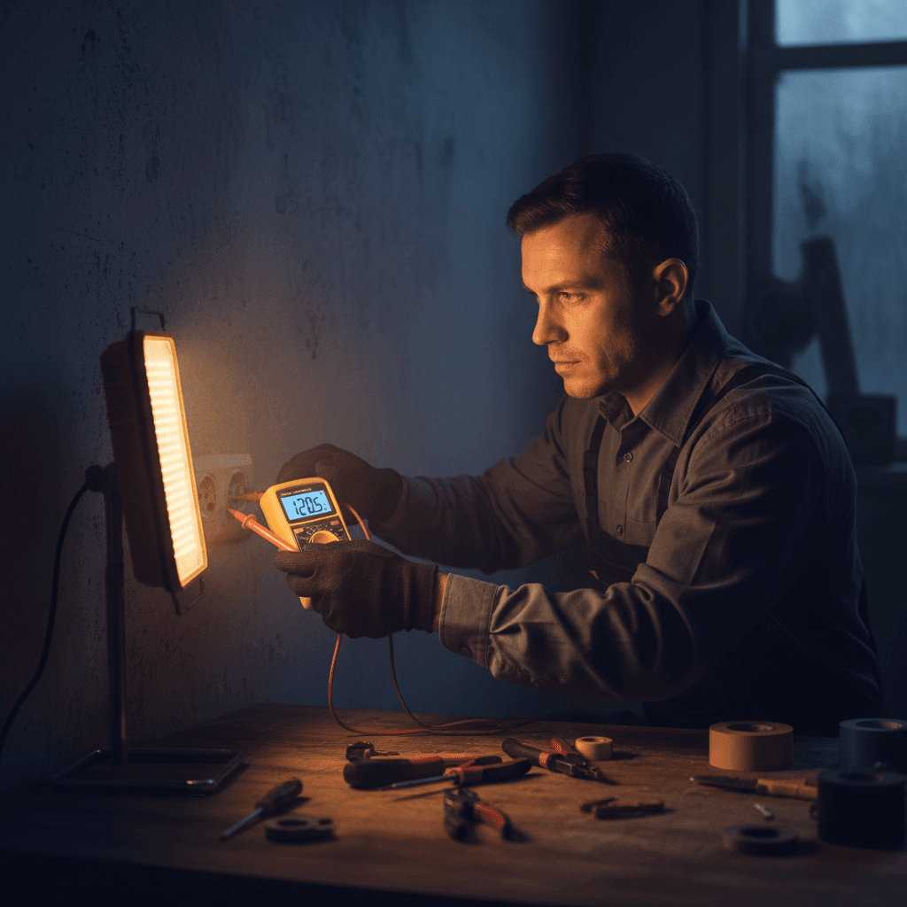 Electrician diagnosing electrical problem