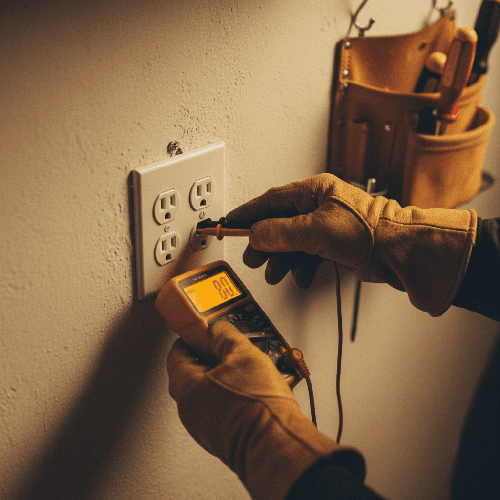 Electrician testing newly installed outlet to verify proper electrical function